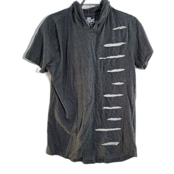 Straight Faded Gray Cotton Blend T-shirt Short Sleeve Casual Hooded Men's Size M - Picture 1 of 6